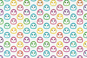 Colorful cartoon faces repeat pattern on textured background.