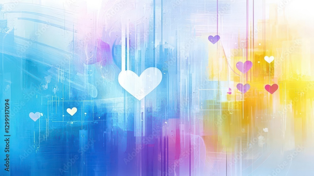 Aufkleber heart shape on a vibrant colorful background with abstract patterns and textures for creative design