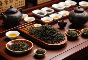 Xiaoqinggan Pu'er tea Chinese ancient traditional tea display