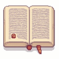 Obraz premium Pixel Art Old Book with Open Pages and Bookmark Illustration