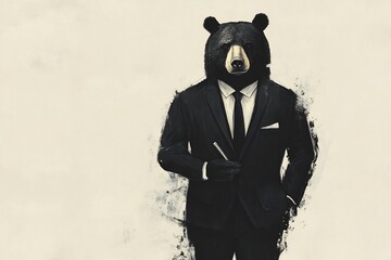 black bear in charcoal suit holding pen business digital art