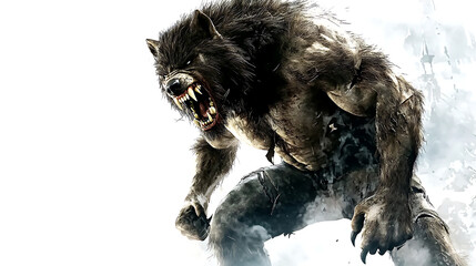 A large, ferocious wolf with its mouth open and teeth bared. generated using AI