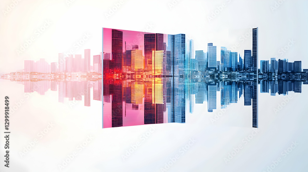Aufkleber abstract skyline reflection with contrasting colors showing urban architecture