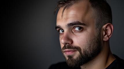 Obraz premium A man with a beard and a shaved head is looking at the camera. generated using AI