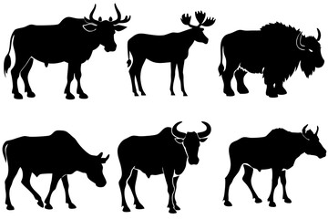 set of Buffalo Moose Silhouette vector illustration