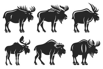 set of Buffalo Moose Silhouette vector illustration