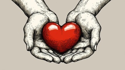 Two hands holding a red heart symbolizing love and compassion in a cozy environment