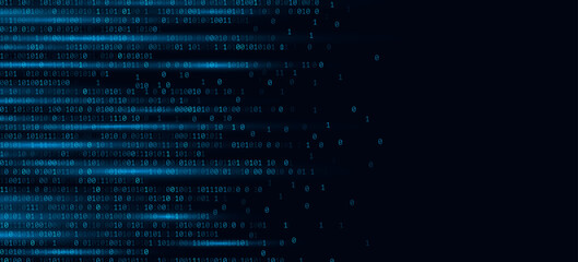 Binary data software programming code with glowing effect on dark blue backdrop. Finance tech digital background. Vector Illustration. EPS 10
