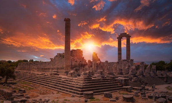 Temple of Apollo in Didyma antique city at sunrise
