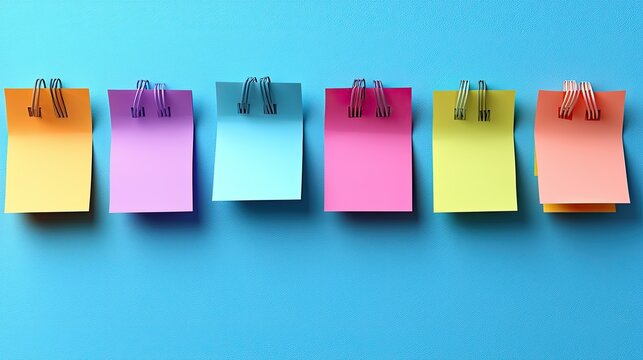 Colorful sticky notes arranged on a blue background, ideal for organization and reminders