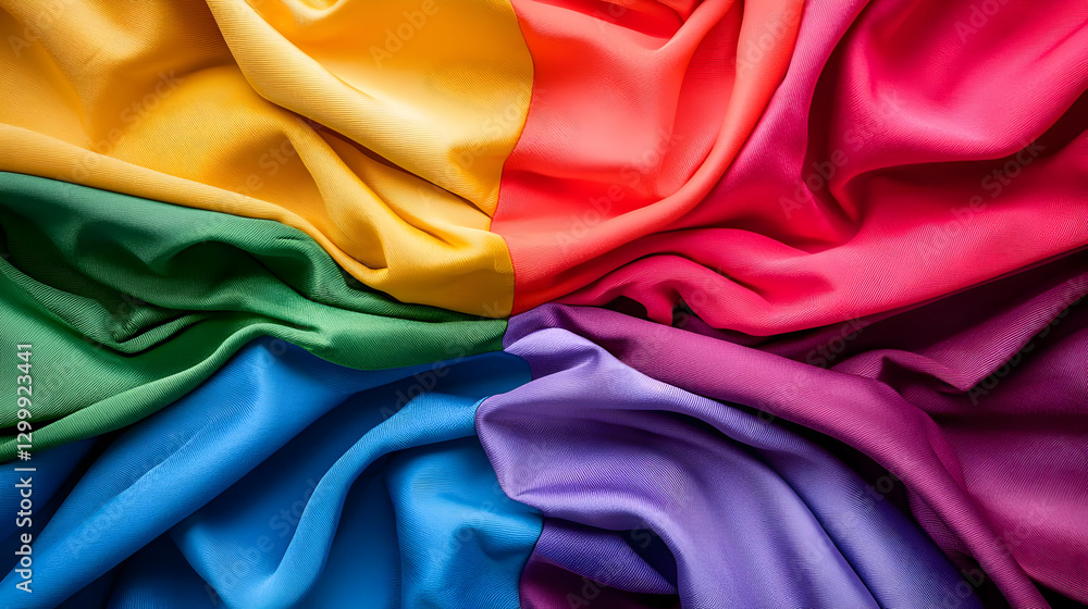 Poster vibrant colorful fabric arranged in a circular pattern with smooth waves