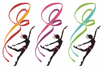 set of Rhythmic Gymnastic Ribbon Silhouette vector illustration