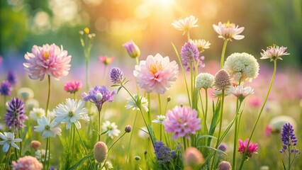 Obraz premium Softly blooming cluster of delicate wildflowers in hues of pale pink