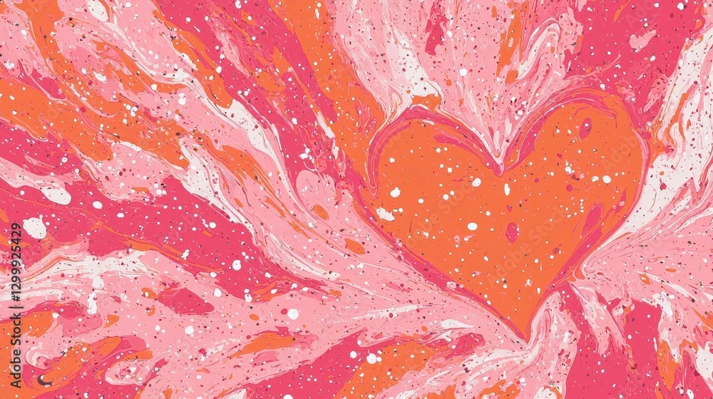 Poster pink and orange marble background featuring a heart shape in the center of the image