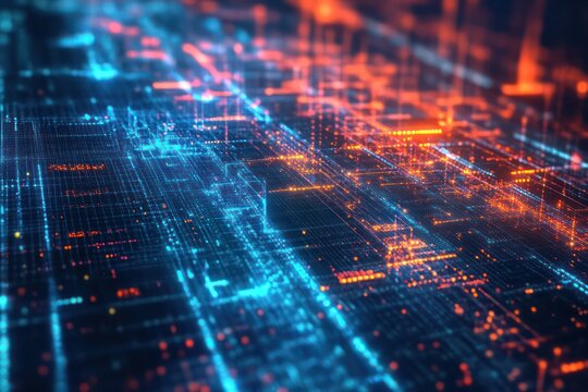 A vibrant and dynamic representation of big data, showing structured information blocks connected in a futuristic network.