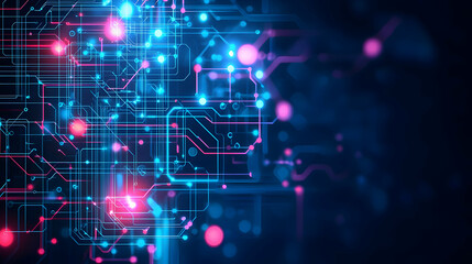 Obraz premium Abstract Digital Circuit Board Design With Blue And Pink Light Elements