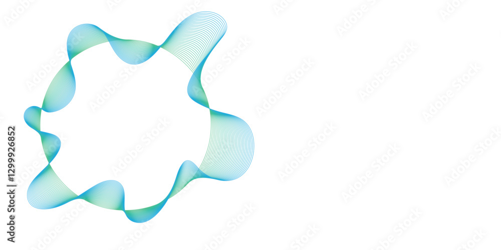 Poster this image features a dynamic, swirling pattern of gradient teal lines against a clean white backgro