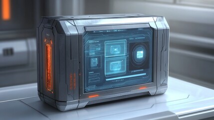 Fototapeta premium A futuristic holographic display showing digital interfaces in mid-air