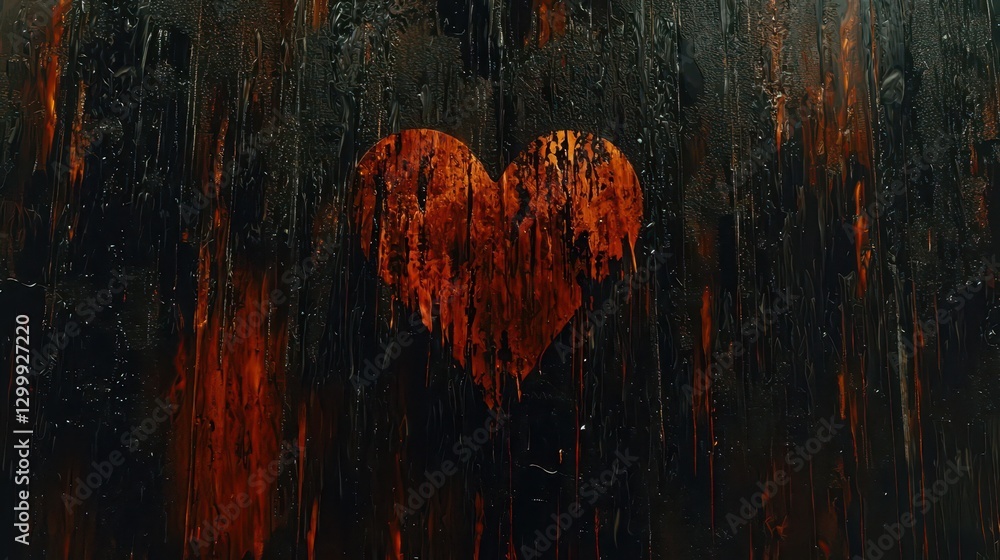 Aufkleber heart shape painted on a window with raindrops and reflections in natural light
