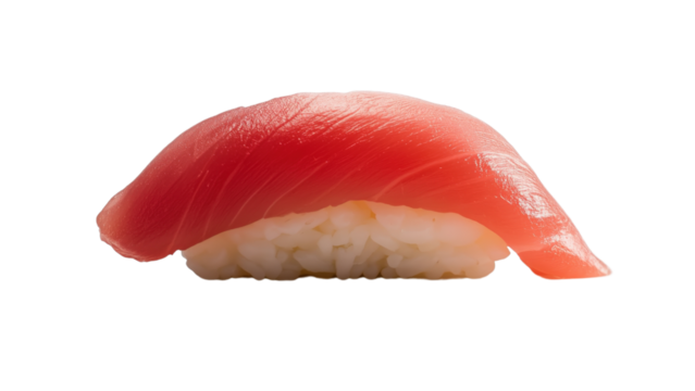 A minimalist sushi composition featuring a single piece of tuna nigiri 