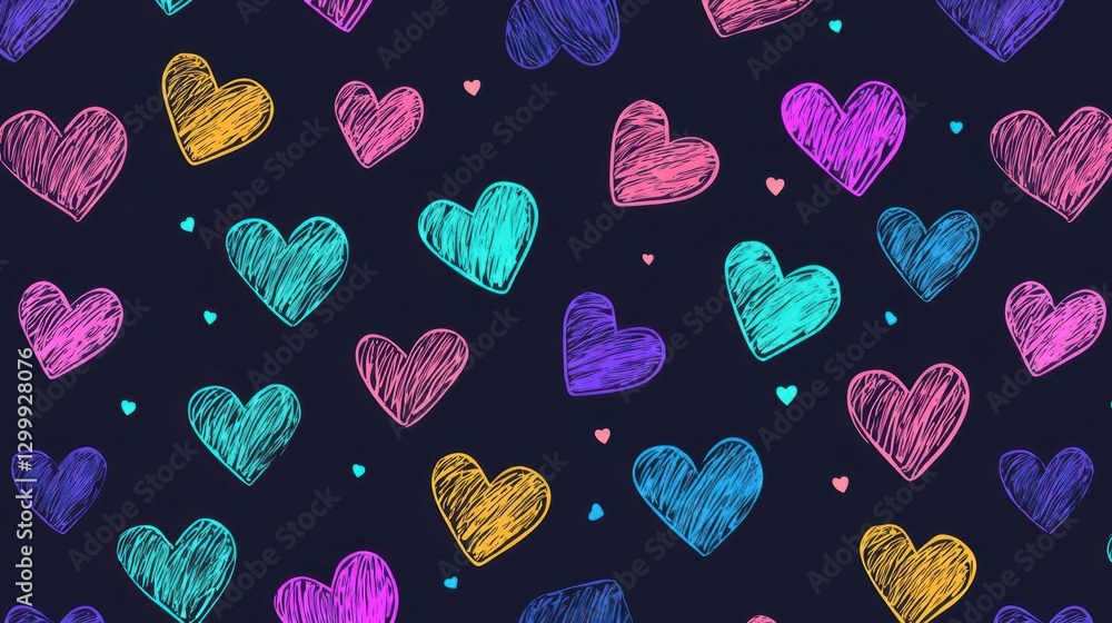 Poster Seam pattern featuring repeated hearts in a fabric design for textiles and fashion applications
