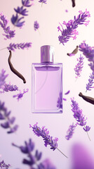 Perfume Design with Floating Floral and Spice Accents