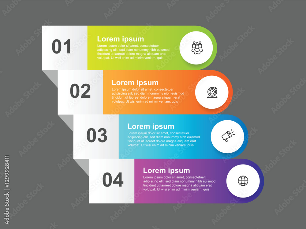 Aufkleber Infographic template with 4 process or step. Vector timeline with icons can be used for workflow layout, business presentation and web graphic design 