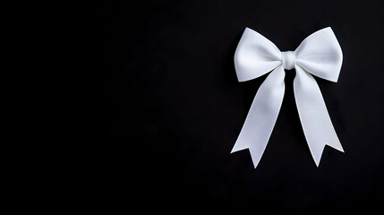 White Silk Bow Against A Black Backdrop Providing Text Space For Festive Occasions