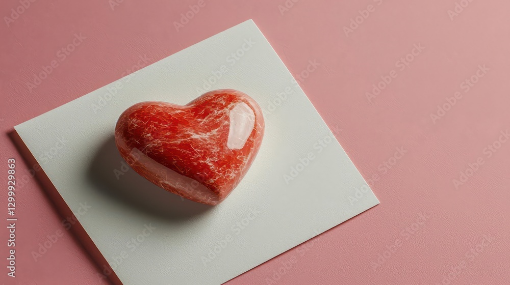 Poster heart shaped rock placed on a soft pink background displaying natural beauty and texture contrast