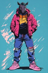 centaur bomber jacket, ripped jeans