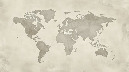 Vintage World Map: A Subtle Beige and Gray Textured Art Print