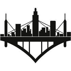 silhouette vector of skyline with interconnected bridge