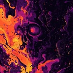 Skull engulfed in fire, cosmic background, art, album cover