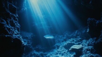 Obraz premium Serene Underwater Scene with Sunlight and Coral Formations