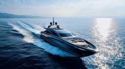 Sleek Luxury Yacht: Majestic Cruise in Serene Waters