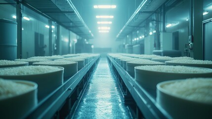 Fototapeta premium Cinematic shot showcasing advanced rice harvesting technology in modern USA