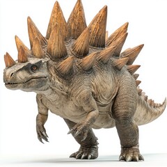 Fototapeta premium Powerful Brown Spiked Dinosaur 3D Render on White Background