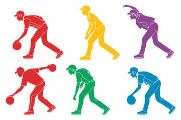 set of Bowling Player Silhouette vector illustration