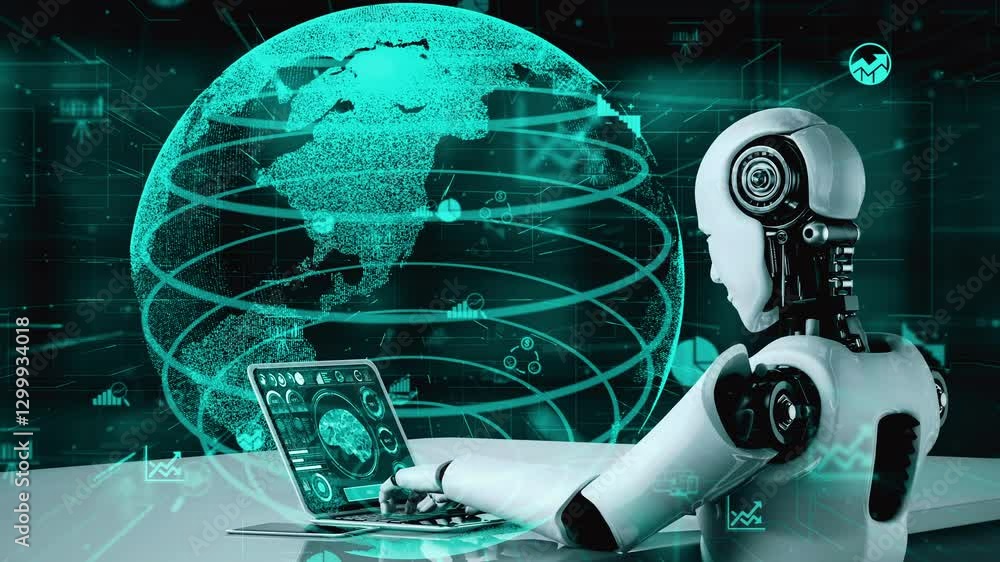 Poster future financial technology controll by ai robot huminoid uses machine learning and artificial intel