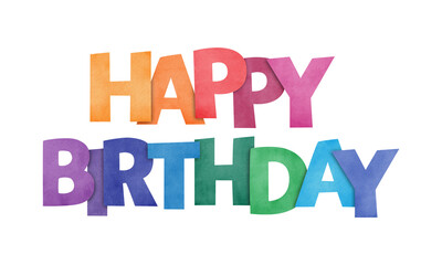 Colorful watercolor word Happy Birthday isolated on transparent background