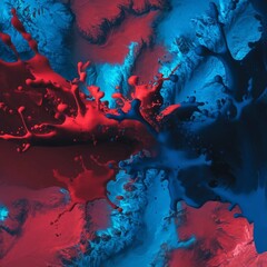 The digital art photo features an abstract red and blue color splash, creating an aerial texture background.