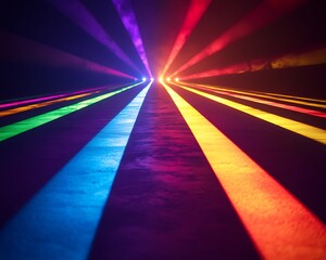 Colorful beams of light shining on a reflective surface