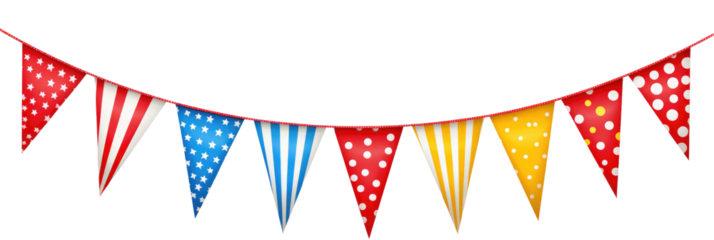 A cheerful bunting banner with alternating polk on transparent background