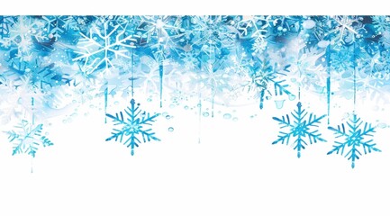 Snowy Background Light blue snowflakes falling with bubbles. Use Winter, Christmas holidays