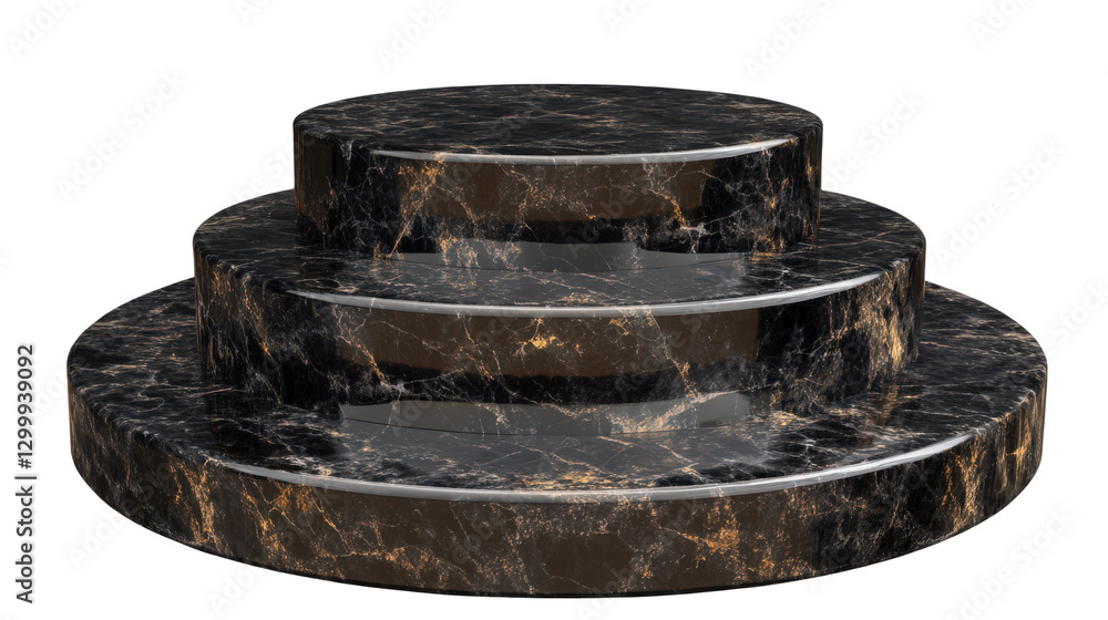 Poster elegant three-tiered marble display stand for product showcasing on a png image