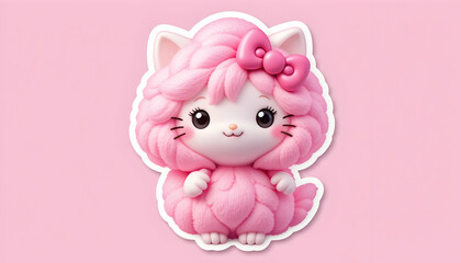 Naklejka premium Cute Pink Kitten with a Bow on a Pink Background