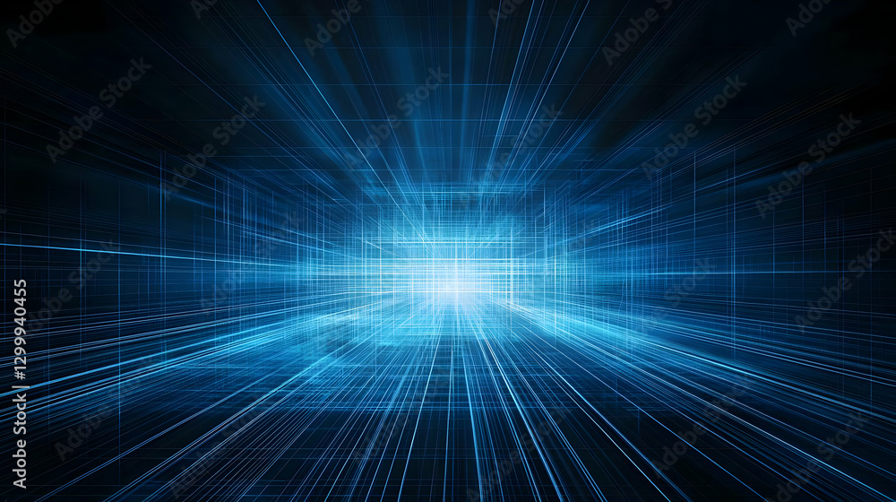 Poster abstract digital data grid with blue lines and light representing technology and the internet