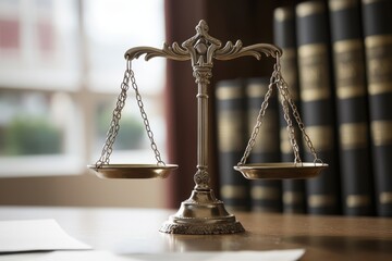 A close-up view of a classic brass scale of justice, symbolizing fairness and legal processes. Ideal for legal and social justice themes in photography.