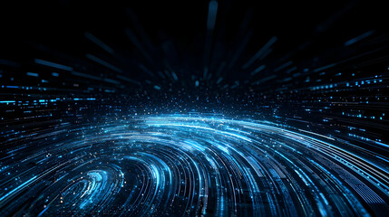 Abstract Blue Digital Data Flow in a Futuristic Cyber Space with Light Effects