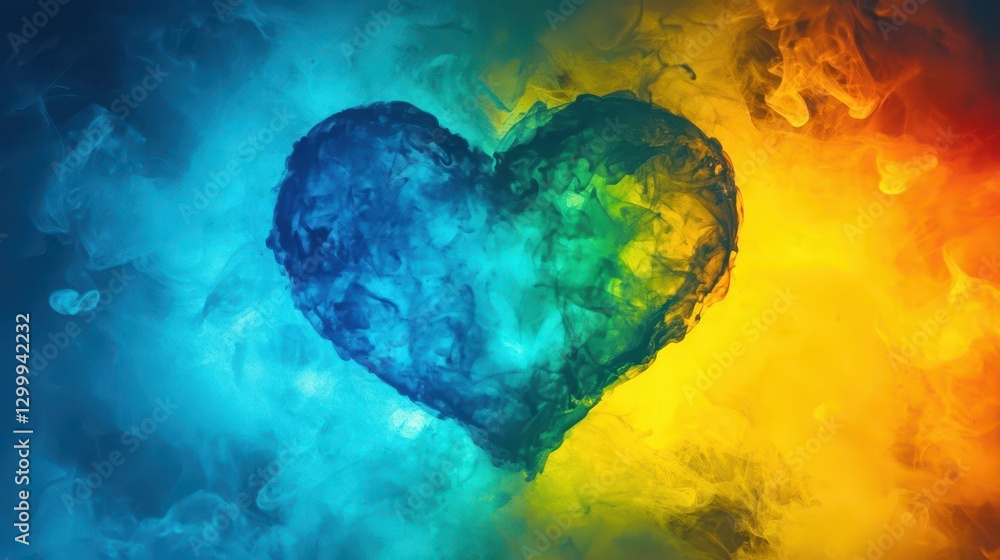 Poster heart shape formed by wispy smoke against a dark background in a creative artistic display